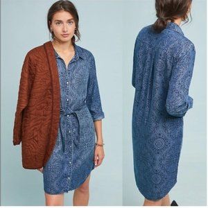 Anthropologie Cloth & Stone Printed Chambray Shirt Dress